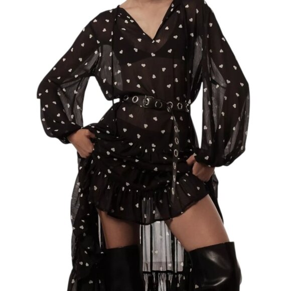 Anthropologie Maeve Womens OS Sheer Ditsy Heart‎ Kaftan Cover Up Dress NWT - Picture 2 of 14